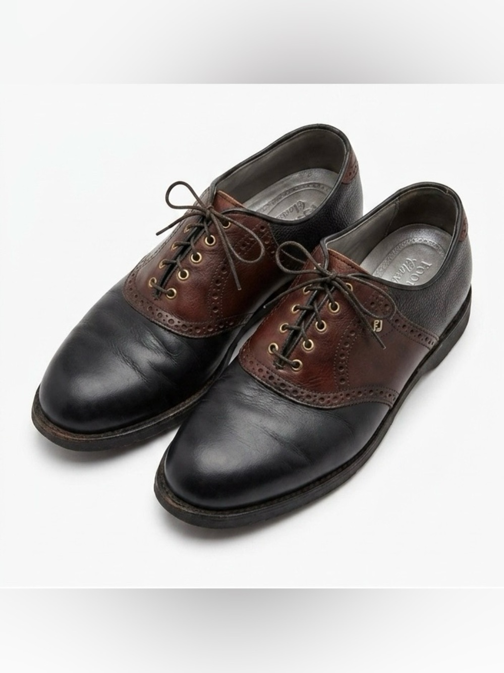 FootJoy Off-Course Saddle Oxford Mens 10 D Black/Brown Leather Lace Up Golf Shoe
